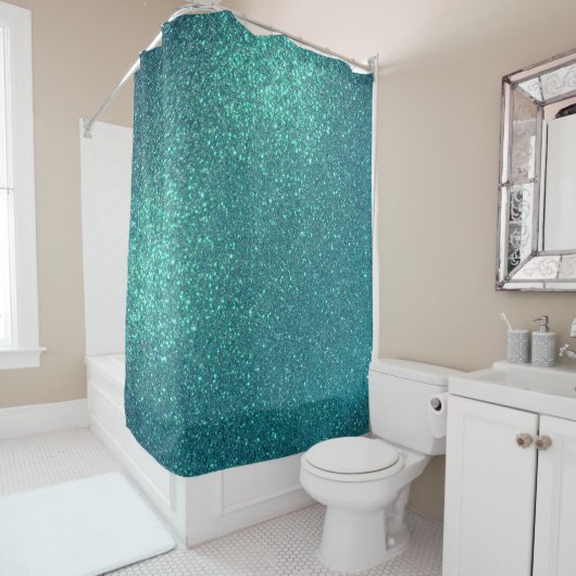 Chic Elegant Blauwgroen Blue Sparkly Glitter Douchegordijn (In situ)