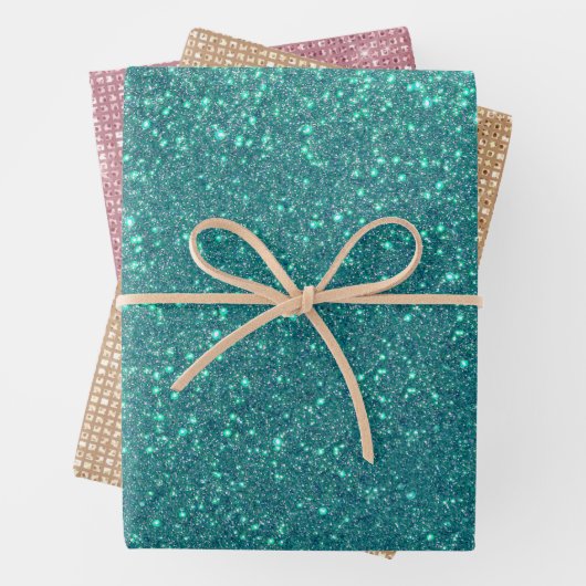 Chic Elegant Blauwgroen Blue Sparkly Glitter Inpakpapier Vel (In situ)