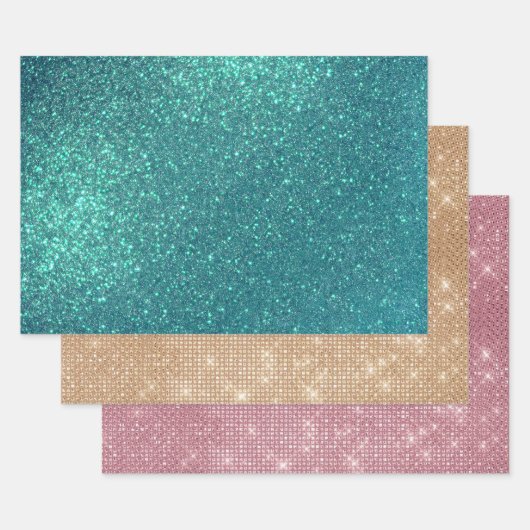 Chic Elegant Blauwgroen Blue Sparkly Glitter Inpakpapier Vel (Set)