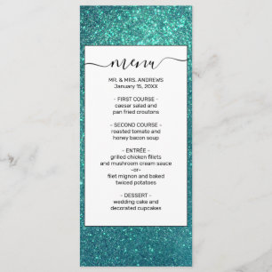 Chic Elegant Blauwgroen Blue Sparkly Glitter Menu
