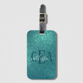 Chic Elegant Blauwgroen Blue Sparkly Glitter Monog Bagagelabel (Voorkant (verticaal))
