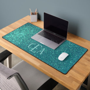 Chic Elegant Blauwgroen Blue Sparkly Glitter Monog Bureaumat