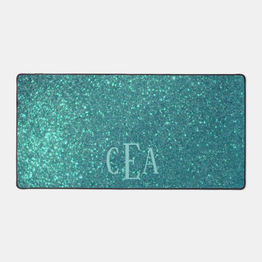 Chic Elegant Blauwgroen Blue Sparkly Glitter Monog Bureaumat (Voorkant)