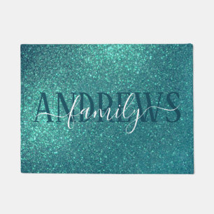 Chic Elegant Blauwgroen Blue Sparkly Glitter Monog Deurmat
