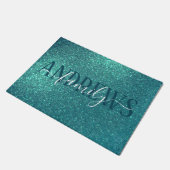 Chic Elegant Blauwgroen Blue Sparkly Glitter Monog Deurmat (Schuin)