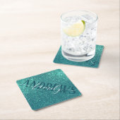 Chic Elegant Blauwgroen Blue Sparkly Glitter Monog Kartonnen Onderzetters (Insitu)