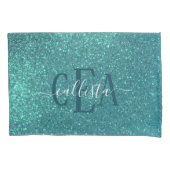 Chic Elegant Blauwgroen Blue Sparkly Glitter Monog Kussensloop (Voorkant)