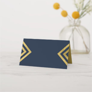 Chic Elegant Blue en Faux Gold Geometric Plaatskaartje