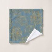 Chic Elegant Blue Gold Line Drawn Flower Pattern Bad Handdoek (Wasdoekje)