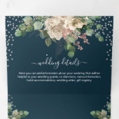 Chic Elegant Blush Bloemen & Navy Tri-Fold Huwelij Drieluik Uitnodiging (Binnenzijde eerst)