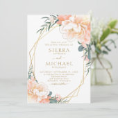 Chic Elegant Blush Gold Peach Black Floral Wedding Kaart (Staand voorkant)