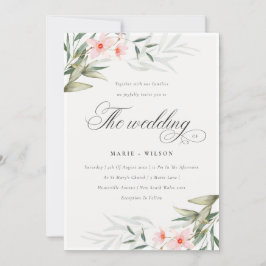 Chic Elegant Blush Greenery Floral Wedding Invite Bedankkaart
