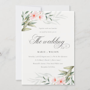 Chic Elegant Blush Greenery Floral Wedding Invite Bedankkaart
