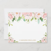 Chic Elegant Blush Pink Floral Flowers Note Card Notitiekaartje (Achterkant)