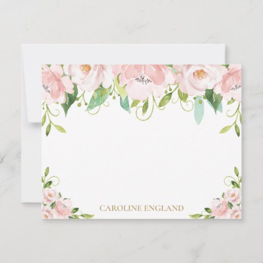 Chic Elegant Blush Pink Floral Flowers Note Card Notitiekaartje (Achterkant)