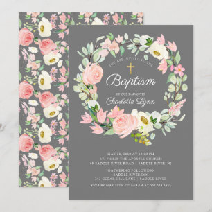 Chic & Elegant Blush Pink Floral Girls Baptisme Kaart