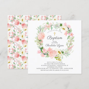 Chic & Elegant Blush Roze Bloemen Doop Kaart
