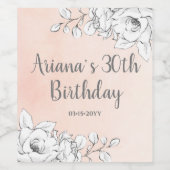 Chic Elegant Blush Roze Witte Bloemen Verjaardag Wijn Etiket (Enkel label)