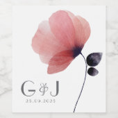 Chic Elegant Blush Waterverf Poppy Monogram Wijn Etiket (Enkel label)