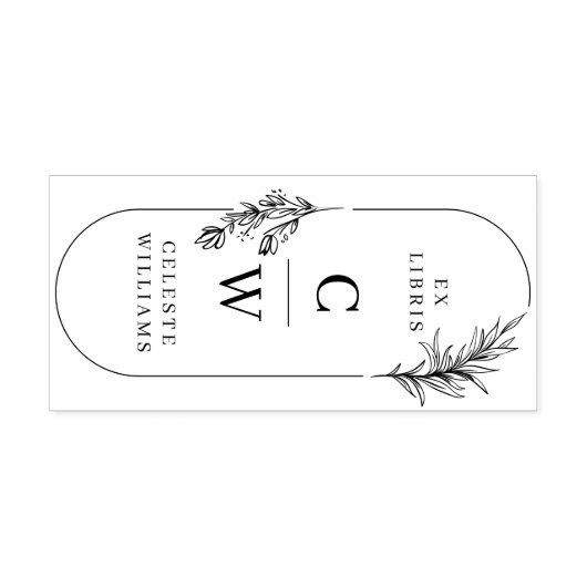 Chic Elegant Botanical Ex Libris Initiaal Name Zelfinktende Stempel (Design)