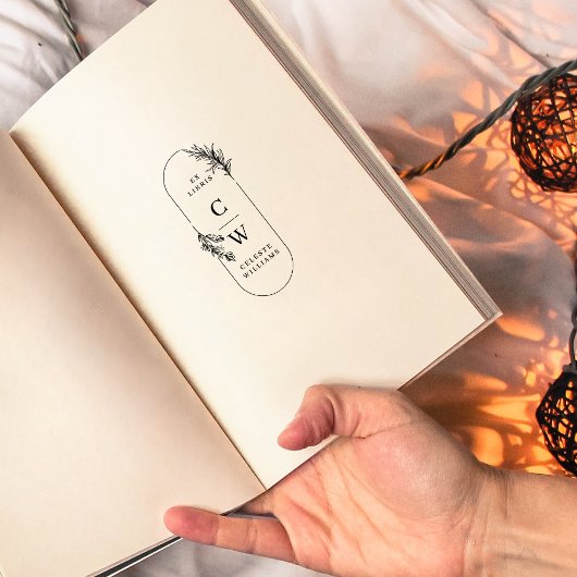 Chic Elegant Botanical Ex Libris Initiaal Name Zelfinktende Stempel