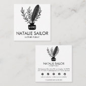 Chic Elegant Botanische Quill Logo Notarisch publi Vierkante Visitekaartje (Voorkant / Achterkant)