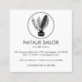 Chic Elegant Botanische Quill Logo Notarisch publi Vierkante Visitekaartje (Achterkant)