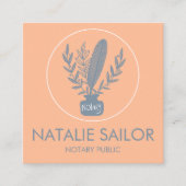 Chic Elegant Botanische Quill Logo Notarisch publi Vierkante Visitekaartje (Voorkant)