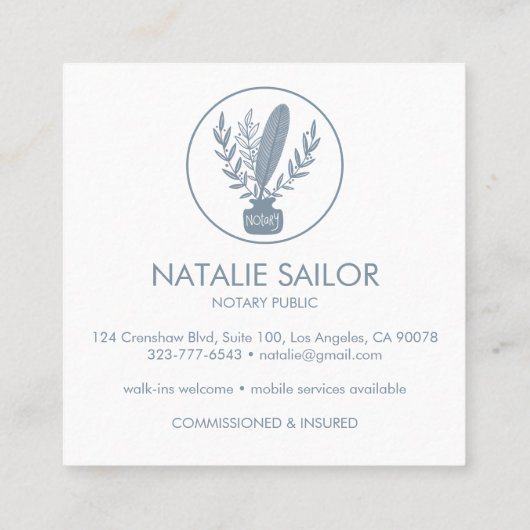 Chic Elegant Botanische Quill Logo Notarisch publi Vierkante Visitekaartje (Achterkant)