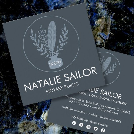 Chic Elegant Botanische Quill Logo Notarisch publi Vierkante Visitekaartje