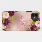Chic Elegant Bourgogne Blush Roze Bloemen Naam Case-Mate iPhone Case (Achterkant (horizontaal))