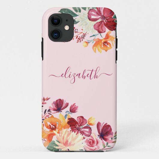 Chic Elegant Bourgogne Roze Sinaasappel Bloemen Na Case-Mate iPhone Case (Achterkant)