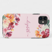 Chic Elegant Bourgogne Roze Sinaasappel Bloemen Na Case-Mate iPhone Case (Achterkant (horizontaal))