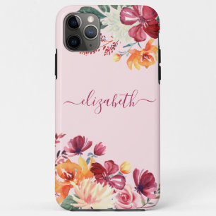 Chic Elegant Bourgogne Roze Sinaasappel Bloemen Na Case-Mate iPhone Case