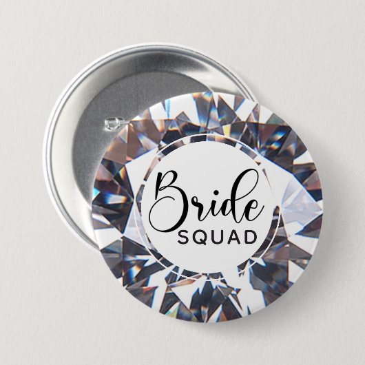 Chic Elegant BRIDE SQUAD Diamond Script Ronde Button 7,6 Cm (Voorkant /achterkant)