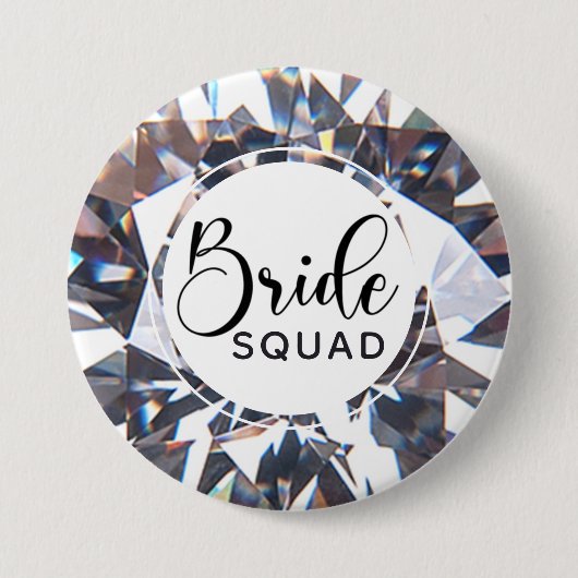 Chic Elegant BRIDE SQUAD Diamond Script Ronde Button 7,6 Cm (Voorkant)