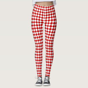 Chic Elegant Bright Red White Diamond Patroon Leggings