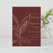 Chic elegant burgundy gold glitter floral bruiloft kaart (Staand voorkant)