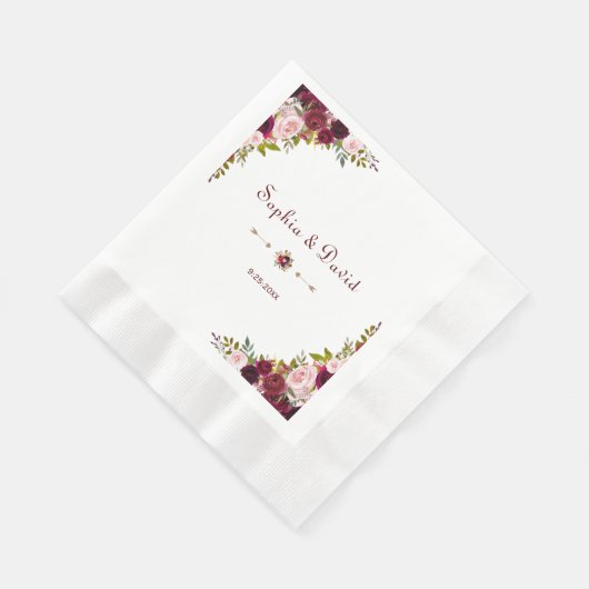 Chic Elegant Burgundy Marsala Floral Wedding Servetten (Hoek)