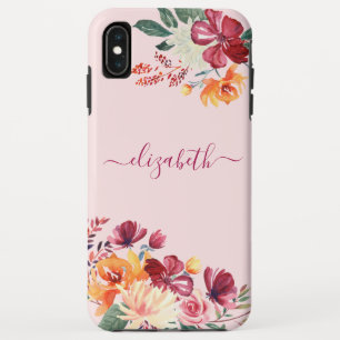 Chic Elegant Burgundy Pink Oranje Floral Name Case-Mate iPhone Case