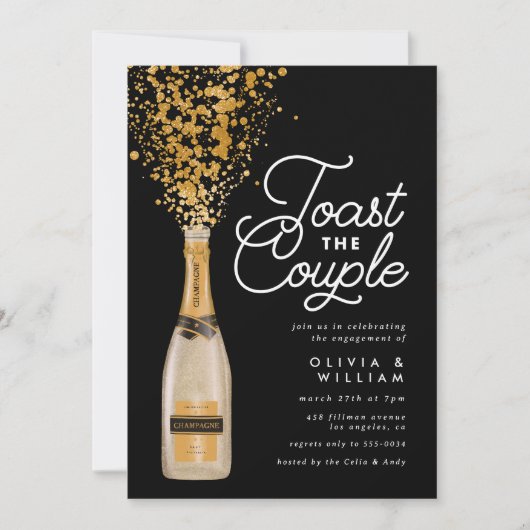 Chic Elegant Champagne Toast Gold Engagement Kaart (Voorkant)