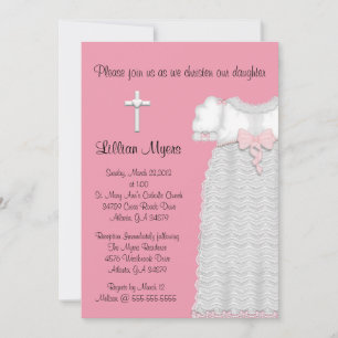 Chic Elegant Cross & Dress Baptism/Christening Kaart