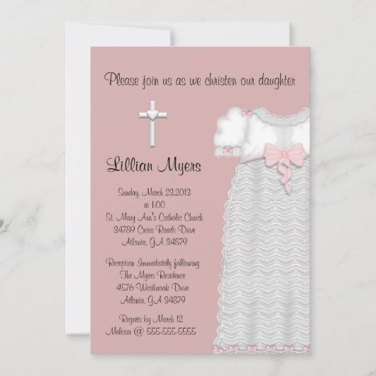 Chic Elegant Cross & Dress Baptism/Christening Kaart (Voorkant)