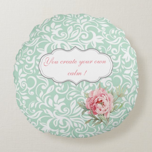 Chic Elegant Damask, Rozen, Motivatie Bericht Rond Kussen (Voorkant)
