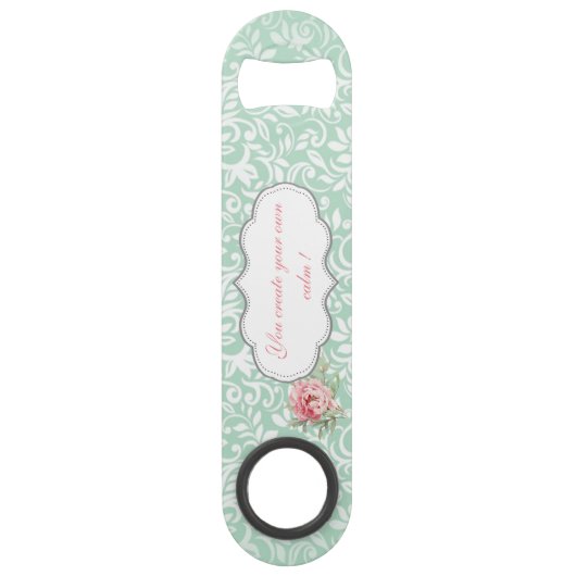 Chic Elegant Damask, Rozen, Motivatie Bericht Speed Flessenopener (Voorkant)