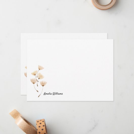 Chic Elegant Dandelion Floral Name Script Cute Notitiekaartje (Voorkant / Achterkant in situ)