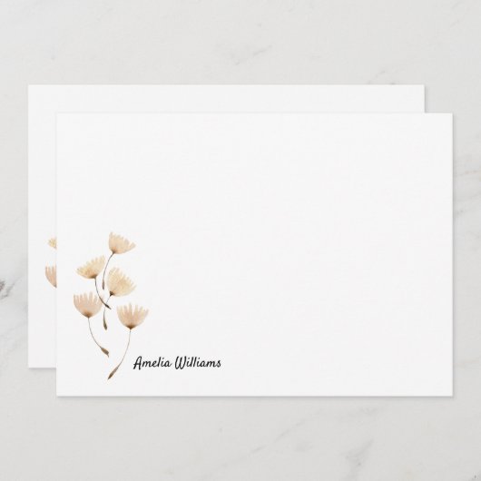 Chic Elegant Dandelion Floral Name Script Cute Notitiekaartje (Voorkant / Achterkant)