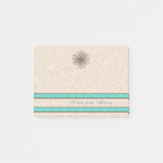 Chic elegant dandelion turquoise stripes post-it® notes (Voorkant)