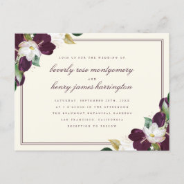 Chic Elegant Diep Paarse & Ivoor Bloemen Huwelijk Uitnodiging Briefkaart