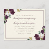 Chic Elegant Diep Paarse & Ivoor Bloemen Huwelijk Uitnodiging Briefkaart (Voorkant)